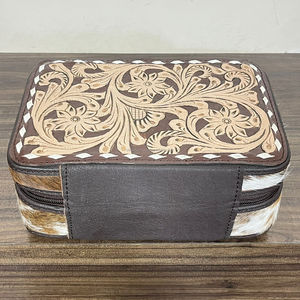 Caja de Joyería de Cuero Floral Hecha a Mano, la Más Vendida del 2026, de Cuero Genuino de Vaca con Cierre de Cremallera, Paquete de Regalo de Joyería para Mujer - Product Image 5