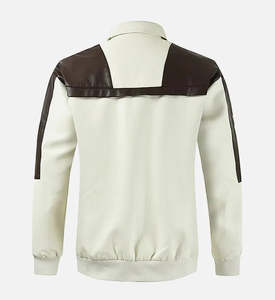 Custom Wholesale <b>Men's</b> Color Block PU Leather Jacket Streetwear Slim Fit Zip Up Vintage Casual Varsity Bomber <b>Coat</b> High Quality - Product Image 6