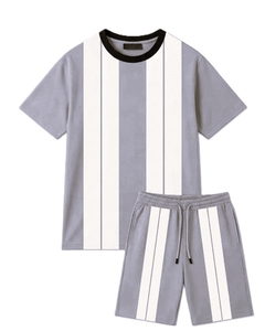 Custom Stripe Men's Short Sleeve T-Shirt & Shorts Set High Quality Breathable Cotton Casual Men's Summer Wear Set - Product Image 4