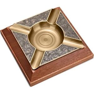 Square Brass Wooden <b>Ashtray</b> <b>Vintage</b> Design Desktop Cigar Holder Home Decor - Product Image 3
