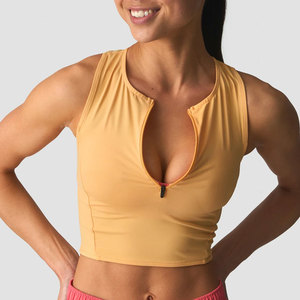 Top corto sin mangas con media cremallera, de compresión, de alta elasticidad, diseño personalizado, para gimnasio y running, con efecto push-up, de Spandex - Product Image 1