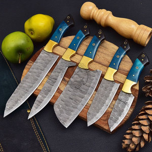 New Design Custom Handmade Damascus Steel Full Tang Professional <b>Kitchen</b> Chef <b>Knife</b> Set 5-Piece Ambidextrous Durable <b>Sharp</b> Resin - Product Image 1