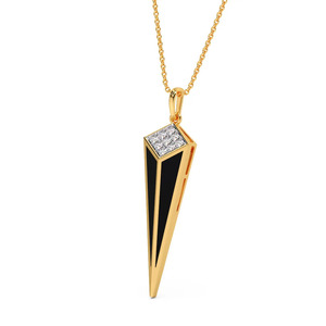 Collier pendentif géométrique triangulaire ajouré en émail noir avec diamant - Product Image 2