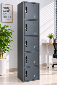 Armoire de rangement en acier noire à 5 compartiments avec serrures et aérations, unité de rangement autonome pour salle de sport - Product Image 5