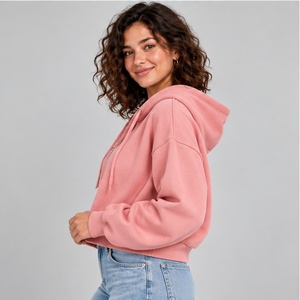 Sudadera con capucha corta con cremallera para mujer, de felpa gruesa, color rosa empolvado, con hombros caídos, personalizada para impresión - Product Image 3