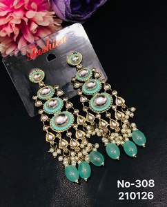 Pendientes de Aleación con Diseño Geométrico, Estilo Polki Kundan, Tradicionales y Modernos, de Alta Calidad para Bodas y Uso Tradicional - Product Image 2