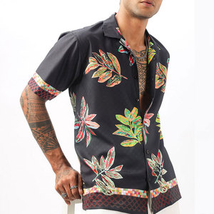 Camisa Hawaiana de Manga Corta con Estampado Floral Negro para Hombre, Cuello Camisero, Popelina Estampada, Ropa de Verano para Vacaciones, Camisa de Playa Hawaiana - Product Image 1