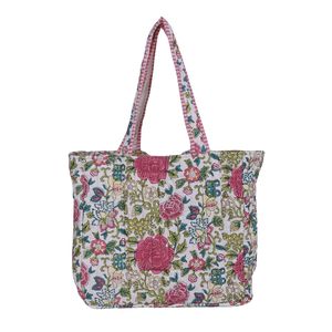 Sac fourre-tout matelassé en coton imprimé à la main de Jaipur, avec fermeture éclair et bandoulière réglable - Product Image 1