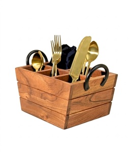 Handcrafted 4-Slot Wooden Cutlery Holder & Silverware <b>Caddy</b> Eco-Friendly Mango Wood Utensil Organizer For <b>Kitchen</b> Countertop - Product Image 4