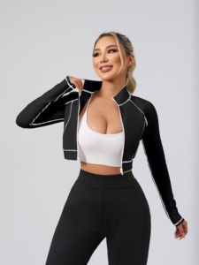 Manufacturer Gym Clothes Custom Logo Running Quick Dry Breathable Plus Size Zipper <b>Jacket</b> Long Sleeves Skinny Fit Women's <b>Yoga</b> - Product Image 5