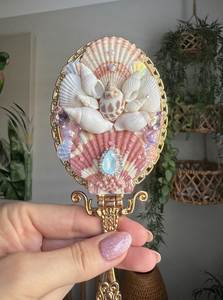 Handmade Seashell Oval Vanity <b>Mirror</b> with Plastic <b>Frame</b> Coastal Design Eco-Friendly & Durable Tabletop Home Decor - Product Image 3