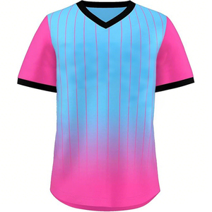 Unisex <b>Baseball</b> Jersey V-Neck Short Sleeve Striped Gradient Blue White 100% Polyester Breathable Sport Wear Front OEM Service - Product Image 6