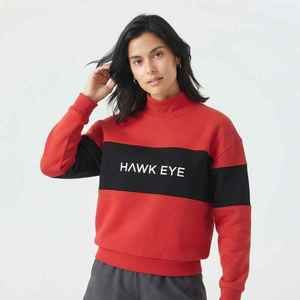 Sweat-shirt rouge uni pour femme, col montant, manches longues, coupe classique, pull en tricot, automne-hiver, 100% coton, devant uni - Product Image 1