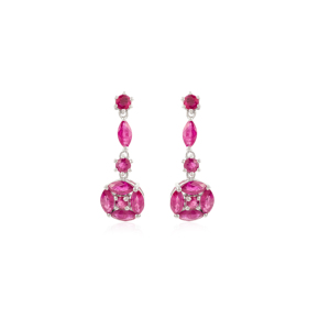 Pendientes colgantes de plata de ley 925 con rubíes naturales de corte marquesa y redondo, los más vendidos, para joyería fina de mujer al por mayor. - Product Image 1