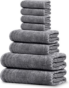 Serviette de bain en coton de couleur unie, rectangulaire, teinte unie, séchage rapide, grise, pour usage domestique - Product Image 4