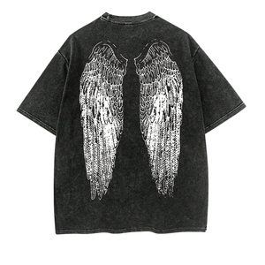 Vintage Washed Graphic <b>T</b>-<b>Shirt</b> Short Sleeve Crew Neck Wing Print Streetwear Casual Wholesale Bulk Apparel 280 Grams Loose 6XL - Product Image 2