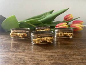 Vintage Goldtone <b>Bow</b> Napkin Rings Set of 4 German Metal Napkin <b>Holders</b> Mid Century Dining Table Decor - Product Image 2