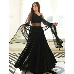 Sweet Black <b>Sequin</b> Georgette Reception Lehenga Choli for Women - Product Image 1