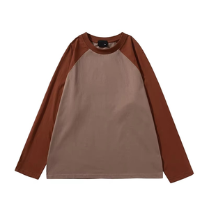 Nouveau T-shirt de baseball tricoté à manches longues décontracté pour hommes, col montant athlétique raglan, avec logo personnalisé, vente en gros - Product Image 2