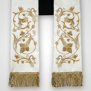 Étole d'église blanche en polyester tissé, étole liturgique pour le clergé, broderie croix dorée, écharpe de mariage liturgique, taille unique unisexe - Product Image 5