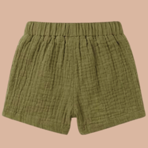 <b>Cot</b> & Candy Organic Muslin Jhabla <b>Set</b> Oversized Knitted Shirt with Shorts for Summer for 0-6 Months Baby Olive Color - Product Image 5