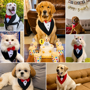 Dog Tuxedo Bandana OEM ODM Custom Logo Adjustable Formal Pet <b>Collar</b> Direct Manufacturer Polyester Birthday Christmas - Product Image 5