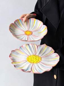 Service de vaisselle en céramique à motif floral, assiettes et bols en porcelaine émaillée, passe au lave-vaisselle, pour la maison, les fêtes et le service à l'heure du thé - Product Image 3