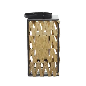 Lanterne géométrique moderne en rotin tressé noir, porte-bougie artisanal haut de gamme pour centre de table de restaurant, fournisseur - Product Image 1