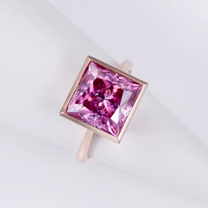 Custom Design pink square Women Engagement Wedding 925 Sterling Silver 14K Gold Moissanite <b>Ring</b> - Product Image 2