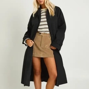 Gabardina Negra Estampada de Doble Botonadura Estilo Hepburn de Alta Calidad para Mujer, Chaqueta Cortavientos Larga con Cinturón - Product Image 3