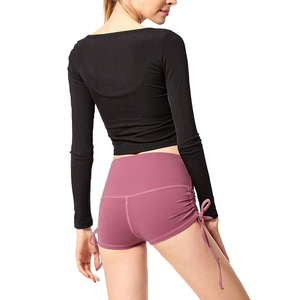 Wholesale Price Custom Logo Breathable Canvas Women's <b>Booty</b> Shorts Mid Waist Workout Gym Running Yoga Short - Product Image 1