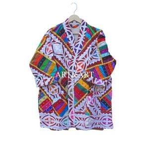 Chaqueta Kimono Vintage de Algodón con Bordado Kantha, Hecha a Mano con Estampado de Bloques, Transpirable, Ecológica, de Manga Larga para Verano, Otoño/Invierno - Product Image 6