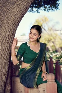 Designer Floor-Length Semi Stitched Poly Cotton <b>Lehenga</b> Choli with Zari Border Gota Patti Dupatta - Product Image 3