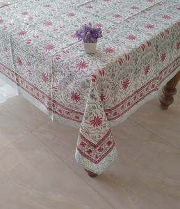 Nappe rectangle en pur coton imprimé floral moderne fait à la main imprimée pour mariage indien ou usage domestique - Product Image 1