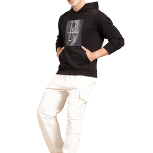 Breathable Black Pullover Men's Winter <b>Hoodies</b> 100% Cotton Streetwear <b>Workout</b> Hoody 100% Wrinkle Free Solid Color - Product Image 4