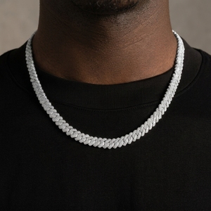 Chaîne à maillons en argent sterling 8 mm, style hip-hop, sertie de diamants VVS cultivés en laboratoire, monture à griffes, en argent massif S925 plaqué or rose et or blanc - Product Image 1