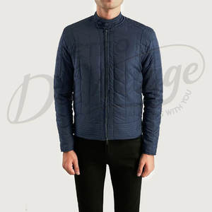 Chaqueta acolchada azul marino moderna para hombre, corte ajustado, ligera, informal, con patrón geométrico, con cierre de cremallera, para invierno. - Product Image 6
