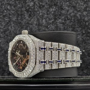 Reloj Mecánico de Acero Inoxidable con Esqueleto Blanco Personalizado, Completamente Cubierto de Diamantes Moissanite, Estilo Hip Hop Clásico, Lujoso y Elegante para Hombre - Product Image 3