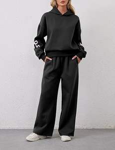 Conjuntos de Sudadera de 2 Piezas de Alta Calidad para Mujer, Sudaderas con Estampado de Lazo, Sudadera con Capucha Gráfica Oversize y Pantalones Deportivos de Pierna Ancha, Atuendos de Otoño - Product Image 1