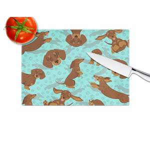 Tabla de cortar de vidrio templado decorativo de gran tamaño Chocolate Tan Dachshund Tabla de servir de cocina para servir y picar - Product Image 4