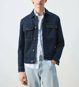 <b>Men's</b> Dark Blue <b>Denim</b> <b>Jacket</b> Workwear Style Turn-down Collar Button Closure Regular Fit Cotton Material Autumn Wear - Product Image 2
