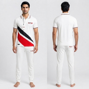 Uniforme de Cricket con Diseño de Rayas Diagonales, Ropa Deportiva Transpirable de Poliéster, Blanco, Rojo y Negro para Hombre, a Precio Económico - Product Image 4