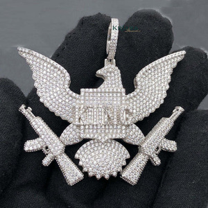 Colgante de águila chapado en oro de plata 925 con piedras de moissanita, amuleto hiphop para hombre, uso diario - Product Image 5