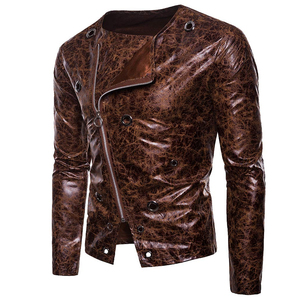 <b>Men's</b> Autumn Plus Size Customized Eco-Friendly Woven Leather <b>Jacket</b> Stand Front Zipper Closure High Quality Quick Dry Breathable - Product Image 6