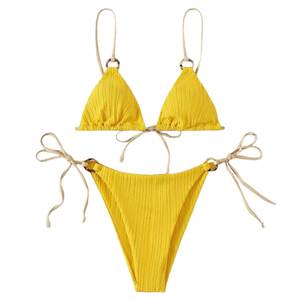 <b>Top</b> Trending Wholesale Embroidery Hot Sexy Solid Chest <b>String</b> 2 Piece Set Contrast Color Breathable Front Women Swimwear Custom - Product Image 1
