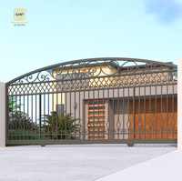 Puerta Corredera Grande de Hierro Forjado para Granja o Rancho, Estilo Rústico, Protección de Postes Reforzada, Modelado 3D