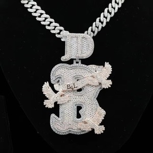 Iced Out Custom <b>Initial</b> Letter <b>Pendant</b> With Eagle 925 <b>Silver</b> Moissanite Hip Hop Men's Jewelry Power ,Strength & Freedom Necklace - Product Image 3