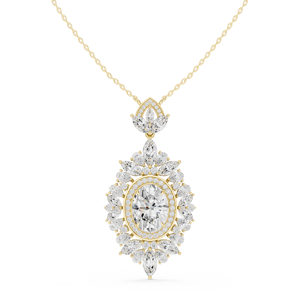 Collier pendentif ovale en or rose 14 carats avec halo de diamants, chaîne à maillons, bijoux de luxe pour mariage, fiançailles, fête - Product Image 1