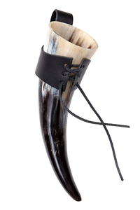 Corne à boire artisanale haut de gamme style Viking, en corne de bœuf naturelle polie, avec support en cuir, cadeau d'articles de bar historiques nordiques - Product Image 3