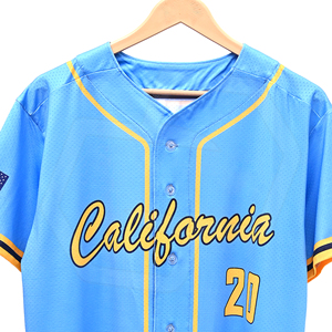 Maillot de baseball en maille bleu clair unisexe pour adulte, respirant, écologique, imprimé par sublimation, séchage rapide, couleur unie, manches courtes, coupe ajustée - Product Image 4